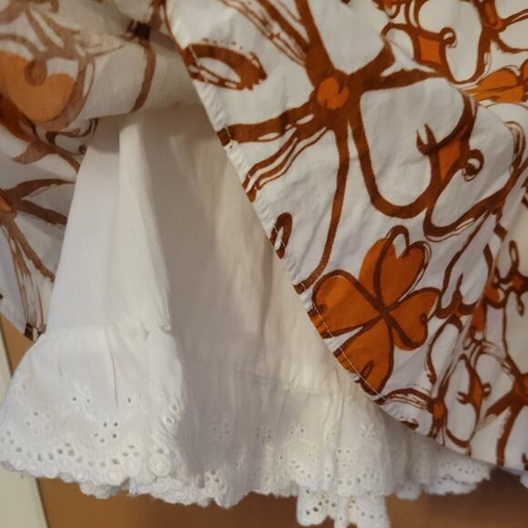 Orange & White Floral Hippie 60's 70's Mod Cottage Core Mini Skirt - size S - Picture 2 of 8
